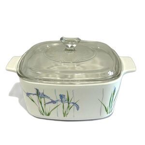 Vintage CorningWare A-1.5-B Casserole Dish with Lid Shadow Iris Pattern USA